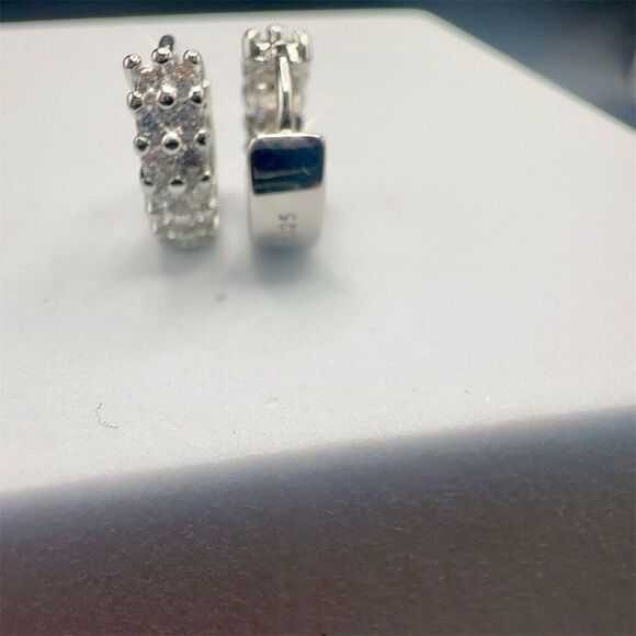 Fashion Sterling Silver Cubic Zirconia Huggie Hoop Earrings Silver - Picture 5 of 7